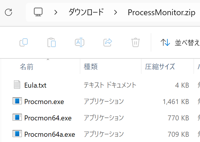Process Monitorを展開したフォルダー