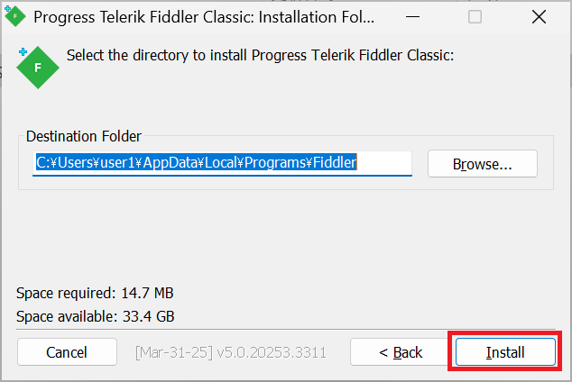 Fiddler Classicのインストール実行